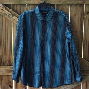 International Concepts Multi Blue Striped Long Sleeve Button Up Shirt
